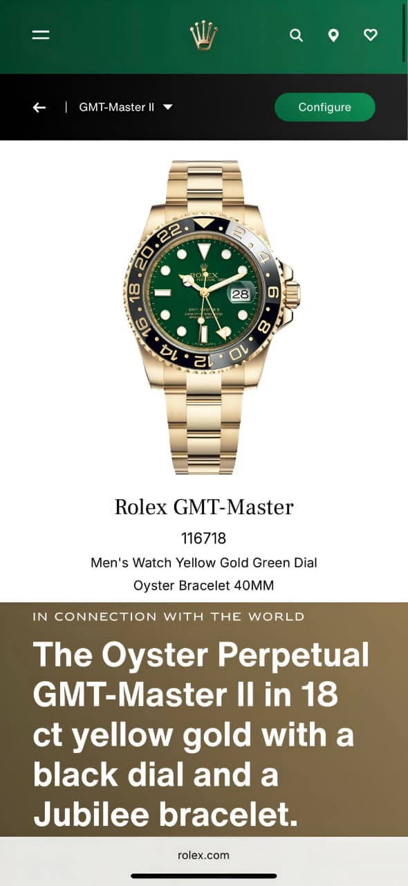Rolex GMT Master 2 Men's Watch Green Dial Gold Stainless Steel 41mm