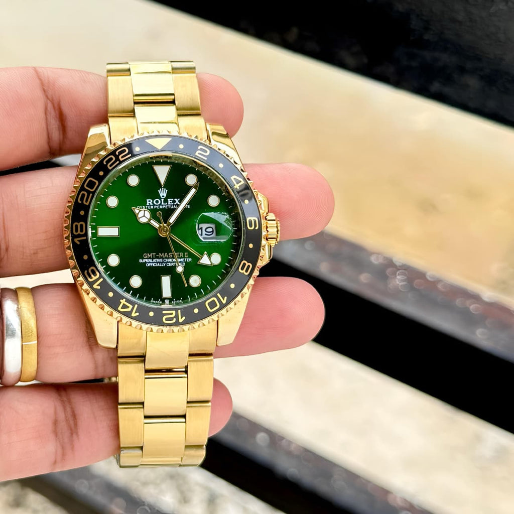 Rolex GMT Master 2 Men's Watch Green Dial Gold Stainless Steel 41mm