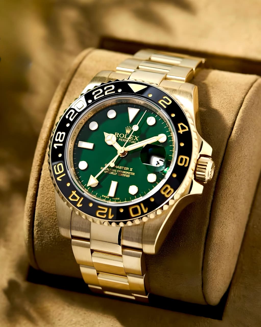 Rolex GMT Master 2 Men's Watch Green Dial Gold Stainless Steel 41mm