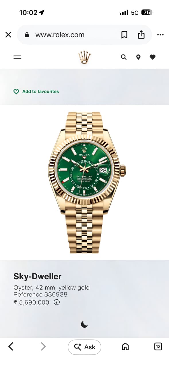 Rolex Sky-Dweller Men's Watch Reference 336938 Gold Stainless Steel 42mm
